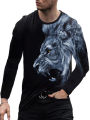 Vintage polyester T shirt men long sleeve 3D lion printed top MEN'S oversized clothes O neck casual tee male T shirt streetwear. 