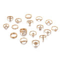 17Pcs/Set Women Rhinestone Inlaid Flower Finger Ring For Girls Party Jewelry. 