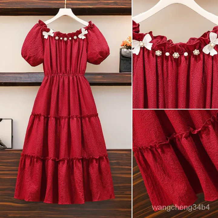 plus%20Size%20Women's%20Clothing%202024%20Summer%20New%20Style%20French%20Tea%20Break%20Butterfly%20Design%20Pearl%20Cake%20Dress%20for%20Fat%20Girls%20-%20Image%204