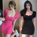 Women's Dress Square Neck Slim Sxey Korean Style Versatile Dress. 