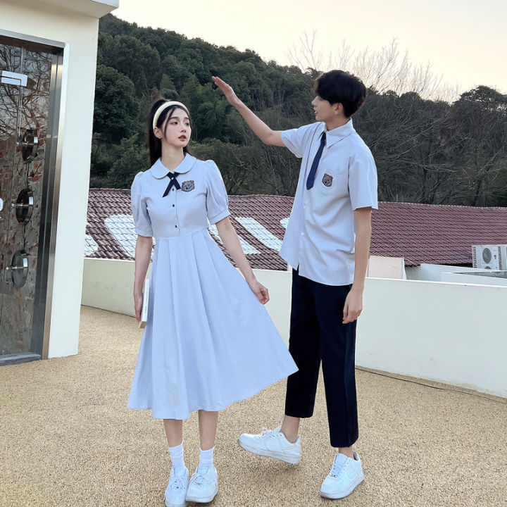 British%20College%20Style%20Shirt%20Dress%20Suit%20Business%20Attire%20High%20School%20Student%20Waist-Slimming%20Dress%20Couple%20Clothes%20Summer%20Sweet%20-%20Image%202