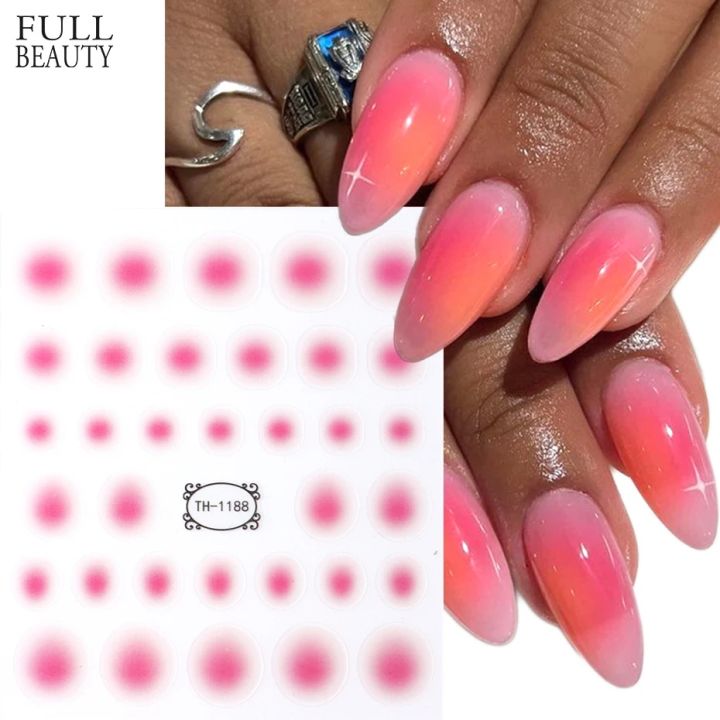 3D Air Brush Nails Art Sticker Pink Powder Blusher Slider Aura Nail Gradient Round Halo Dye Self Adhesive Decals French Manicure