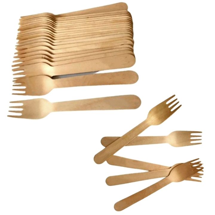 100Pcs 16cm Of Disposable Wooden Cutlery Forks Choice For Your Picnic, Office, Dinner Party, Special Events, Weddings And For Your Café, Restaurant.
