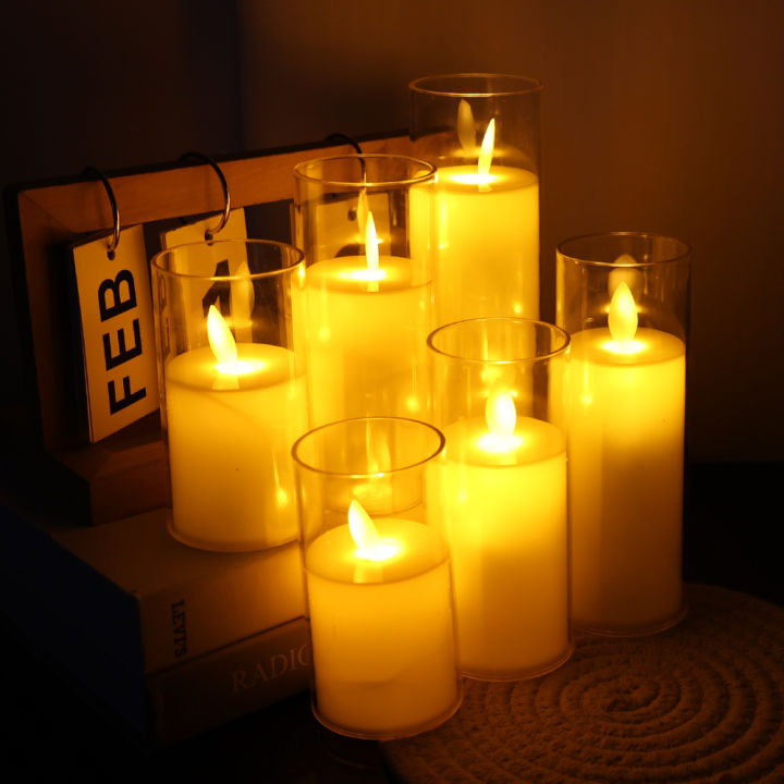 Led Flameless Electric Candles Lamp Acrylic Glass Battery Flickering