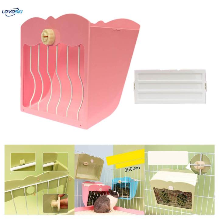 Bunny Hay Manger Grass Shelf Food Dispenser Guinea Pig Hay Feeder Pink