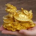 1 Resin Gold/bronze Feng Shui Dragon Turtle Statue Coin Wealth Home Desk Decoration Animal Jewelry. 