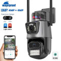 Outdoor Wifi PTZ Camera 4K 8MP HD Dual-Lens Dual Screen Camera AI Auto Tracking 4MP Video Surveillance Police Light Alarm iCSee. 