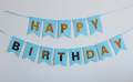 HAPPY BIRTHDAY Paper Hanging Banner regular size printed banner embossed gold letters. 