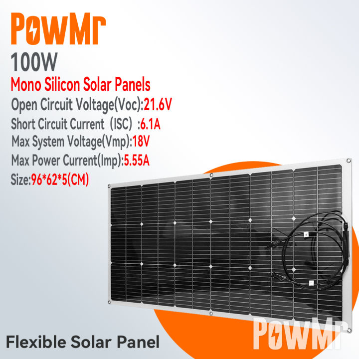 PowMr%20100W%20Solar%20Panel%20Flexible%20Monocrystalline%20Solar%20Cell%20DIY%20Cable%20Outdoor%20Car%20RV%20Waterproof%20Rechargeable%20Power%20System%20-%20Image%202