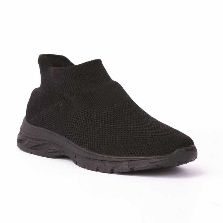 YOO Knitted Black Casual Shoes For Women - ABAYA