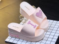 Women's Summer Cute Heart-Shaped 5CM Thick-Soled Wedge-Heeled Slippers Soft-Soled Mid-Heel Flip-Flops Non-Slip Beach Shoes. 