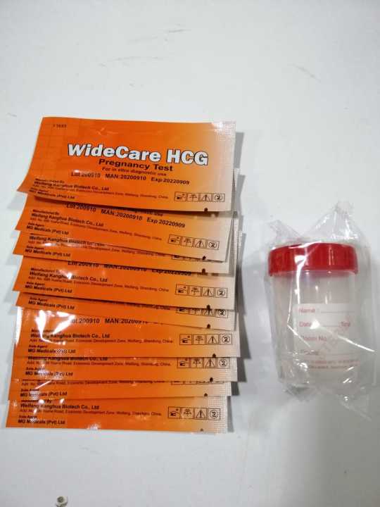 10 HCG Pregnancy Test Strips WideCare with FREE Urine Collector Bottle