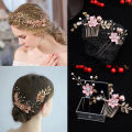 4pcs/Set Pearl Flower Hairpin Side Comb Golden Leaf Shaped Alloy Tiaras Wedding Bride Insert Hair Clips Hair Jewelry Bride Headwear. 