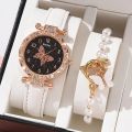 2PCS Set Female New Luxury Ladies Watch Bracelet Set Quartz Wristwatch Women Watch Clock Gift Leather Strap Reloj Mujer. 