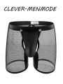 Men's Boxer Shorts Removable PU Pouch Underwear U Cocheerfulnvex Open Butt Trunks See Through Mesh Exotic Lingerie. 