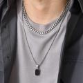 Double Layer Necklaces for Men Geometric Square Pendant Wheat Box Cuban Chain Cool Boy Collar Necklace. 