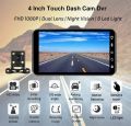 4 Inch HD 1080P Dual Lens Car DVR Touch Screen. 