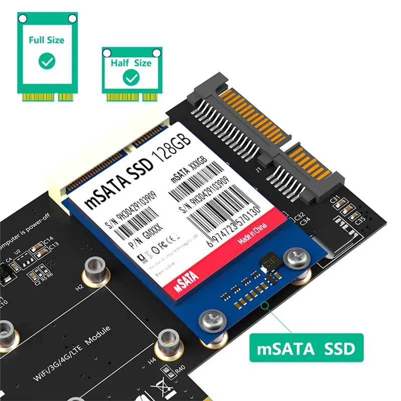 2In1 Combo Mini PCIE to PCI-E 1X Adapter and MSATA to SATA3