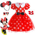Disney Minnie Mouse Dress Girls Cosplay Princess Costume Children Birthday Mickey Bowknot Gown Christmas Halloween Apparel. 