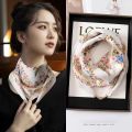 【Lumba】Magnetic buckle silk scarf autumn and winter women's small square scarf warm and cold-proof Korean scarf scarf decoration fashionable and versatile. 