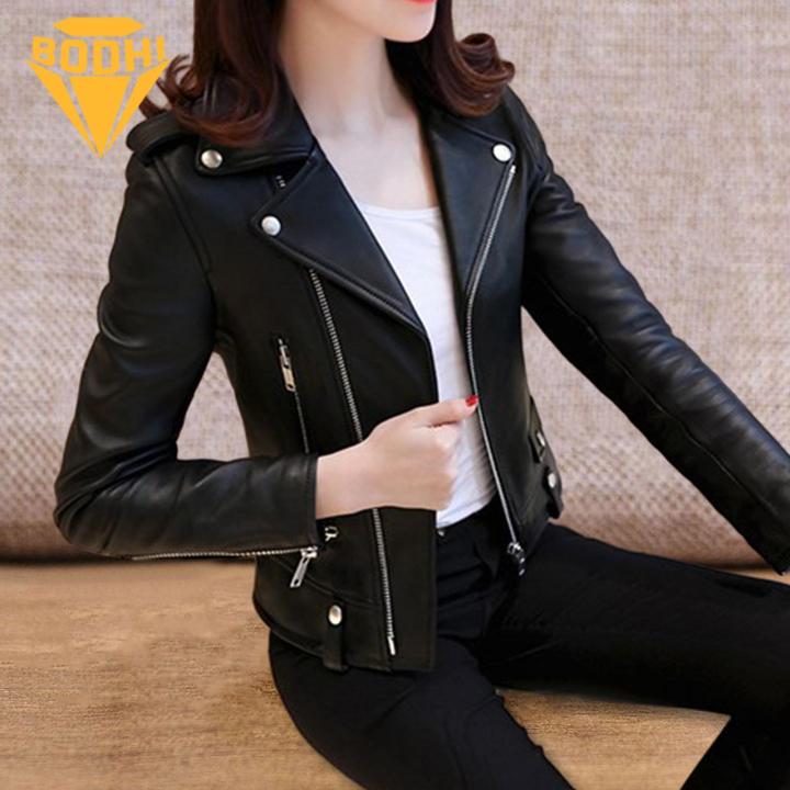 Women%20Faux%20Leather%20Jacket%20Stylish%20Faux%20Leather%20Women's%20Coat%20with%20Rivet%20Decor%20Zipper%20Slim%20Fit%20Cardigan%20for%20Fall/winter%20Long%20Sleeve%20Motor%20Jacket%20for%20Ladies%20Lapel%20Design%20Women%20Jacket%20-%20Image%209