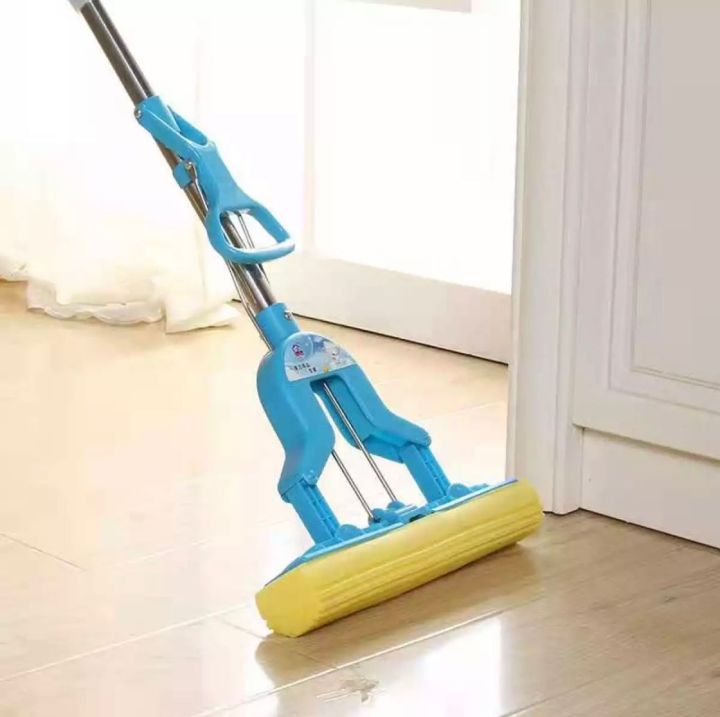 Folding Squeeze Sponge Mop Quick-Drying Design Stainless Steel Rod Rubber Mop Floor Cleaning  Stainless Squeeze Mop