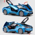 1:24 BMW I8 Supercar Alloy Car Model Diecasts Metal Toy Car Sound And Light Boy Kids Toy Collectibles Gift. 