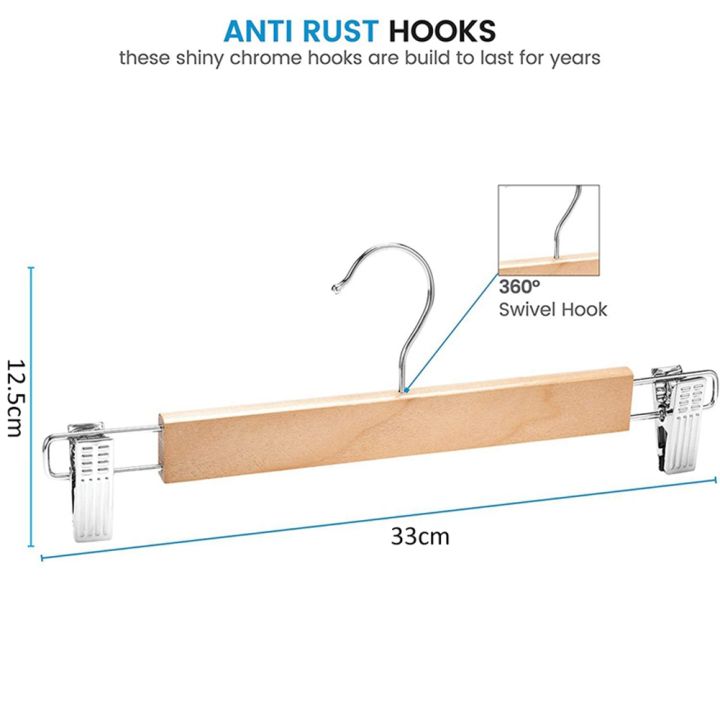 10%20Pack%20Wooden%20Skirt%20Hangers%20with%20Adjustable%20Clips%20Non-Slip%20Trouser%20Hanger%20Natural%20Finish%20Lotus%20Wood%20Pants%20Hangers%20360%C2%B0%20-%20Image%206