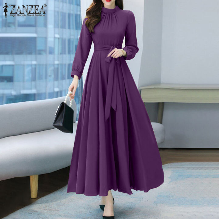 ZANZEA%20Women%20Long%20Sleeve%20Party%20Evening%20Prom%20Dress%20A-Line%20Plain%20Tunic%20Maxi%20Dresses%20-%20Image%203
