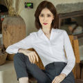 2023Spring and Autumn NewVCollar White Shirt Women's Long Sleeve Formal Suit Work Clothes Business Wear White Short Sleeve Shirt. 