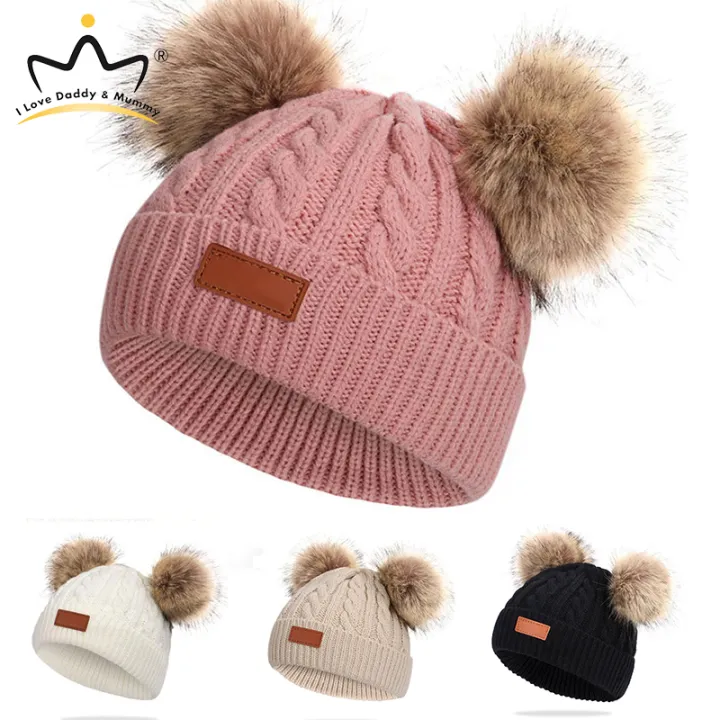 Winter Autumn Baby Hat Solid Color Warm Baby Girl Boy Hat Beanie Cute Pompom Outdoor Soft Knitted Cap For Toddler Kids Bonnet
