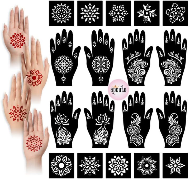 Apcute Temporary Mehndi Tattoo mehendi stencil reusable Set of 18 pc Combo Pack Mehandi Stencils for Women, Girls And Kids, Easy To Use In Just 4 Steps  (FROM INDIA)