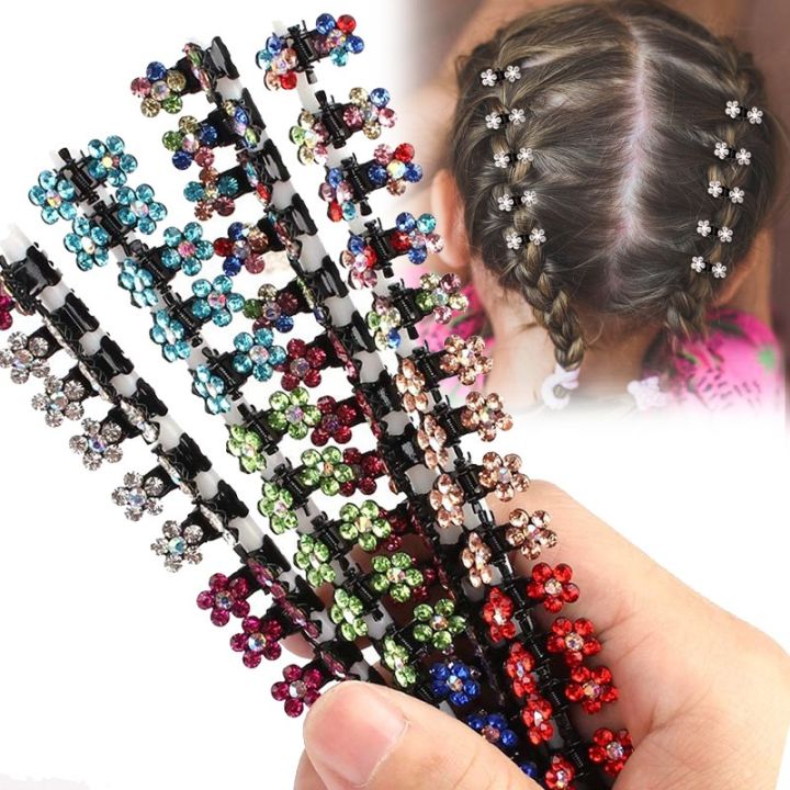 6Pcs Crystal Flower Mini Hair Claw Clamp Hair Clip Hair Pins Hair Accessory