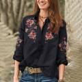 ZANZEA Womens Long Sleeve V Neck Buttons Blouse Ladies Embroidered Denim Shirts. 