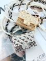 Internet Celebrity Same Style mini Metal Hollow Diamond Plaid Earphone Bag Classic Style Pearl Chain Waist Bag Halter Decoration for Women. 