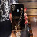 For Samsung Galaxy M11 Back Cover with Bracelet Wristband Luxury Clover Chain 6D Plating Frame Shiny Girls Cases Soft Silicone Square Protective Mobile Phone Case. 