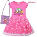 Diana and Roma Show Clothes Baby Girls Casual Dresses Kids Cartoon Clothes Children Short Sleeve Wedding Dress with Small Bag. 