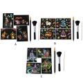 4 Sheet DIY Magic Scratch Painting Paper 1x Bamboo Stick 1x Scraping Painting Pen 1x Black Brush Scraper Drawing Toy. 