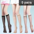 Muses Mall Women Hosiery 5 Pairs Women's Ultra-thin See-through High Elasticity Calf Length Socks Soft Breathable Quick Dry Women Ultra-thin Nylon Stockings. 