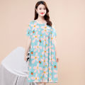 Middle-Aged and Elderly Cotton Nightdress Women's Summer Pajamas Artificial Cotton Dress Skirt Mid-Length plus Size Homewear Mom. 