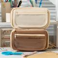 School Supplies Large Capacity Pencil Case Solid Color Pencil Pouch Stationery Pen Case Multi Layer Makeup Bag Pen Storage Bag Girls. 