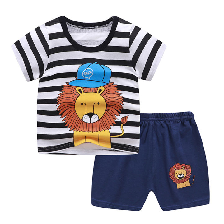 Yfashion 2Pcs Unisex Baby Short Sleeved ops+Shorts Cartoon Pattern Clothes ldren e Wear
