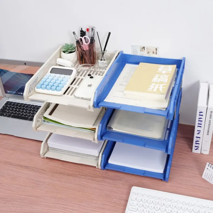 Portable Three-Layer File Rack Vertical Plastic File Storage Rack ...