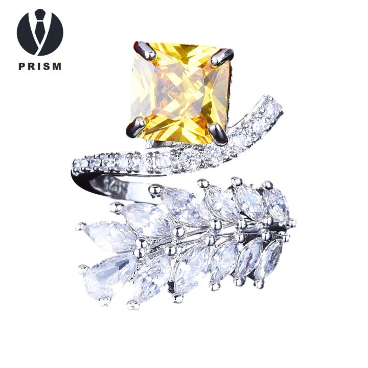 Prism Leaf Shape Rhinestone Ring Sparkling Leaf Design Ring with Rhinestones Elegant Jewelry for Prom Banquet Birthday Gift Lightweight Anti-rust High-end Luxury Hands Decoration Perfect for Rust-free Leaf