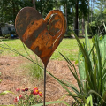 1PCS Love Pillar Inserted Heart Stake in the Garden Rusted Heart Made of 14Ga Metal. 