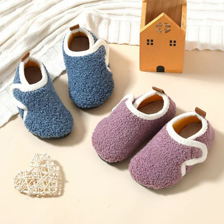 Winter Home Shoes Boys Girls Cotton Slippers Solid Warm Kids Indoor Plush Floor Shoes Children Soft Sole Anti-slip Cotton Shoes