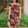 【ThinkWay】 Women Summer Short Sleeve Round-Neck Graphic Print Elegant Casual Dresses #12. 