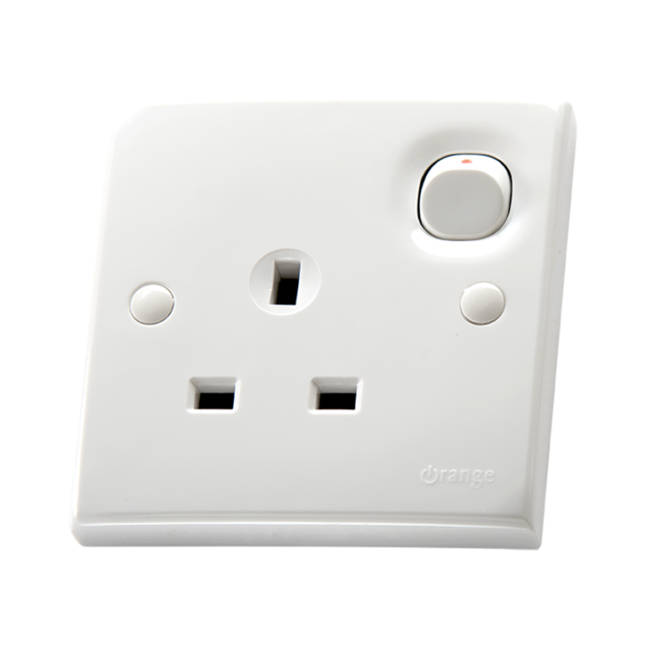 13A Plug Base - Orange Electric - White - X5 Series - 3 Hole Square Pin - Switched Socket Outlet