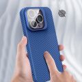 HOCE Luxury Carbon Fibre Lens Glass Plating Bracket Phone Case For iPhone 15 14 13 12 Pro Max Cases Ultrathin PC Shockproof Back Cover. 