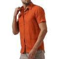 Men 's Linen Short Sleeve Shirt Casual Maroon Ash Blue CHFC. 